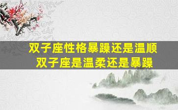 双子座性格暴躁还是温顺 双子座是温柔还是暴躁